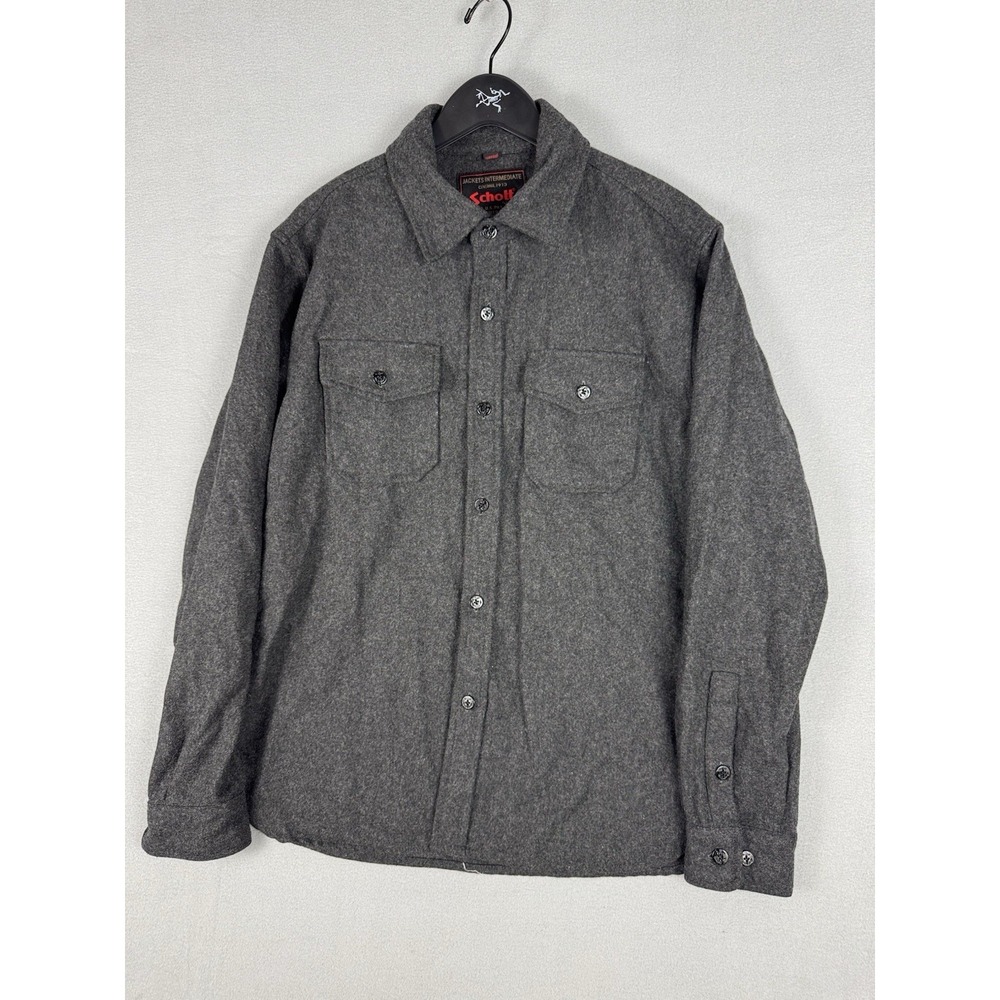Schott CPO Wool Blend Shirt Shacket Men's Large Charcoal Gray Military Utility - Picture 4 of 14